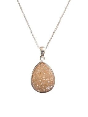 IBB Boho Silvertone Shimmering Peach Druzy Teardrop Pendant Necklace